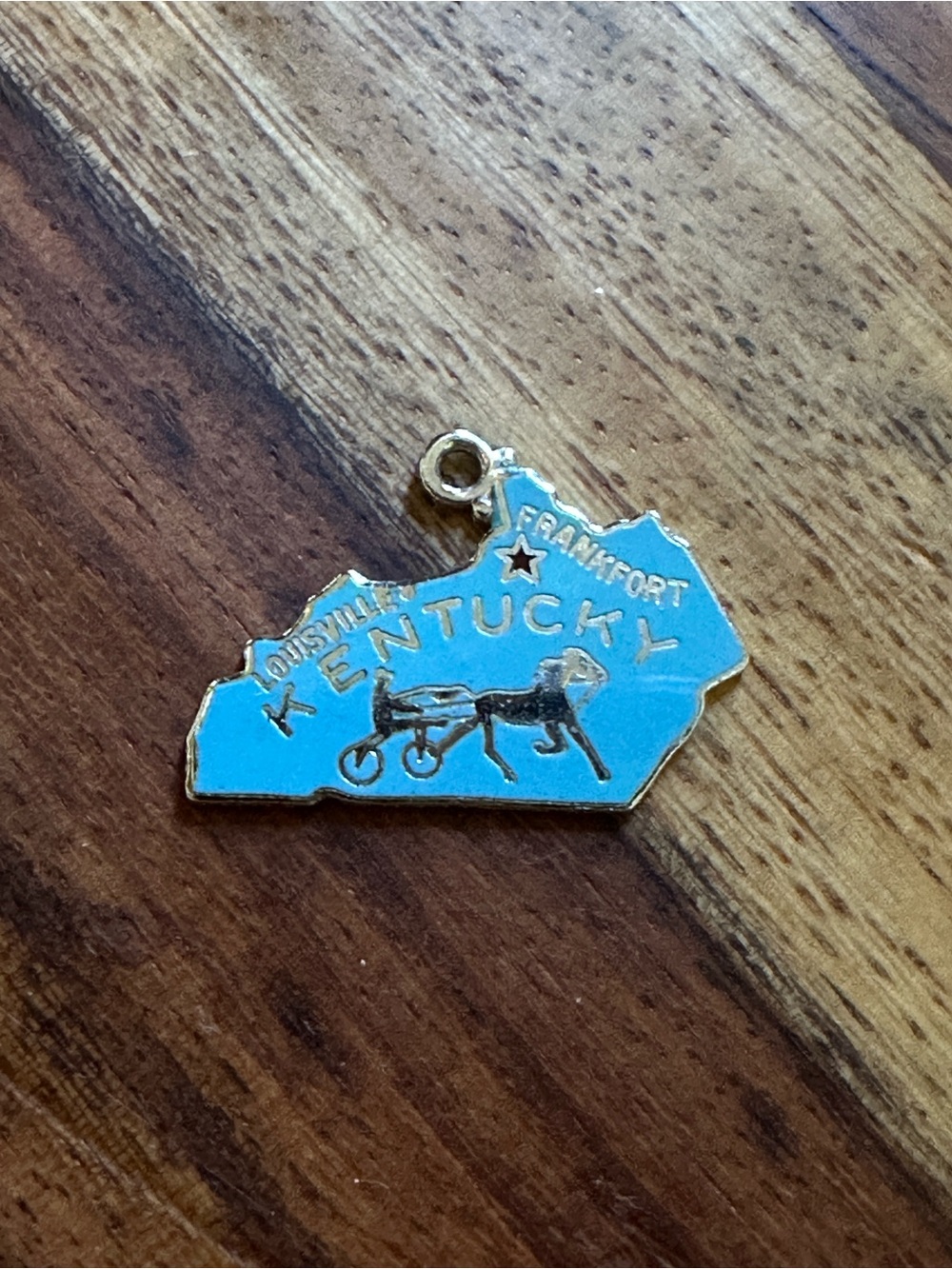Kentucky State Charm Pendant - Blue Enamel Horse Racing Motif